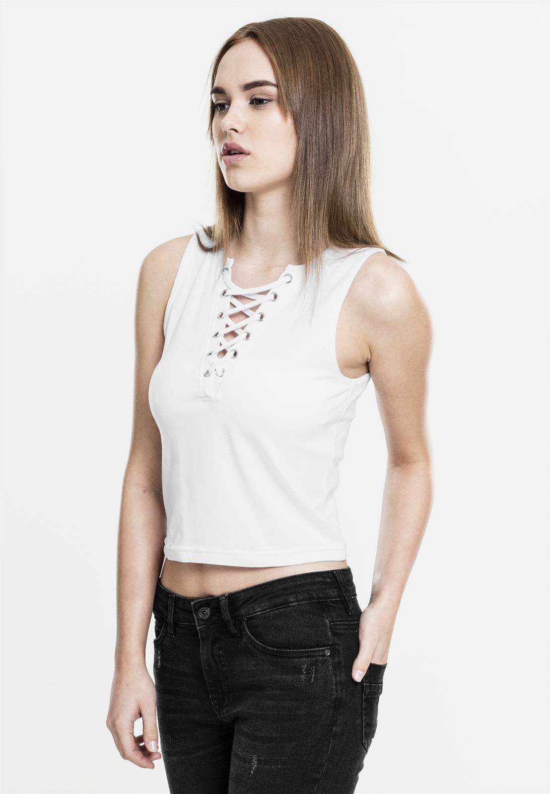 Lace Up Cropped Top XL Weiß