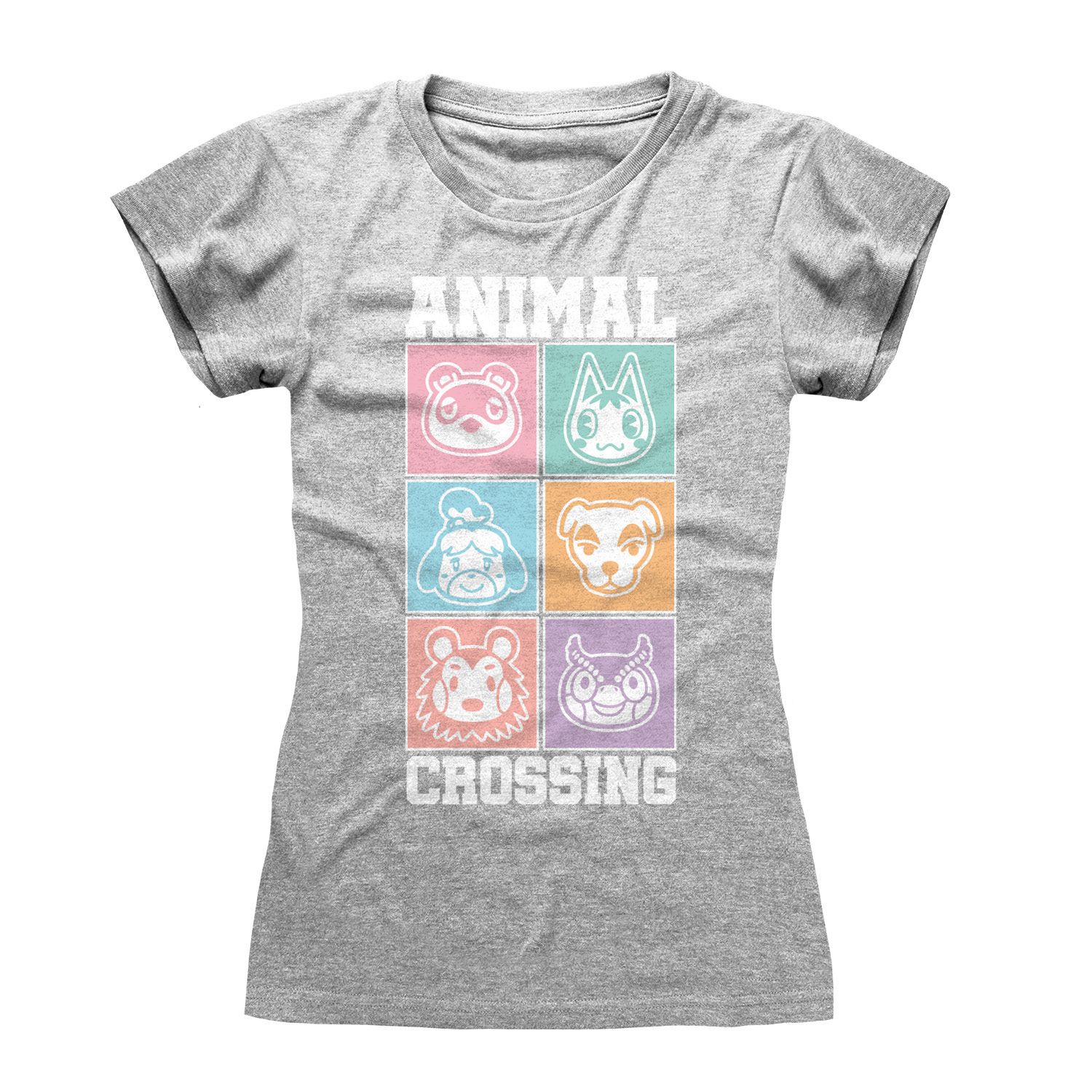 Nintendo Animal Crossing Frauenshirt XXL Meliert Grau Pastel Square