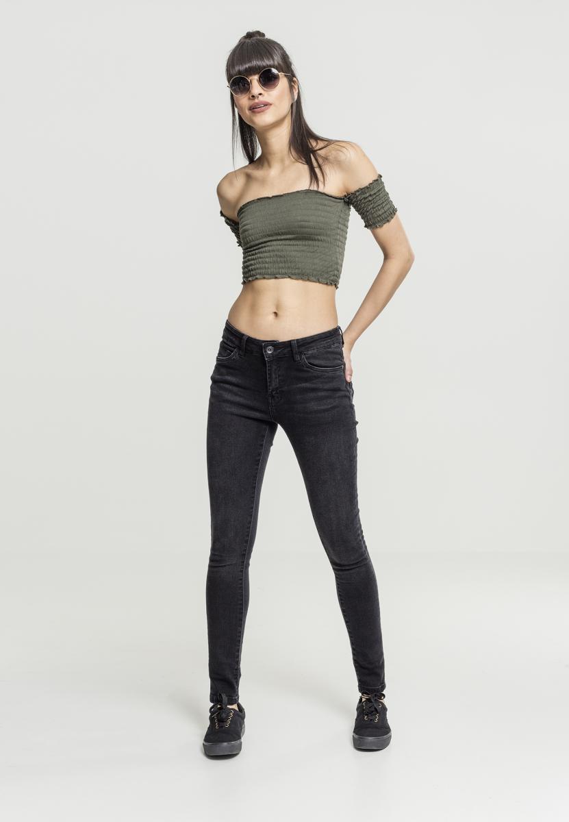Ladies Cropped Cold Shoulder Smoke Top olive XL