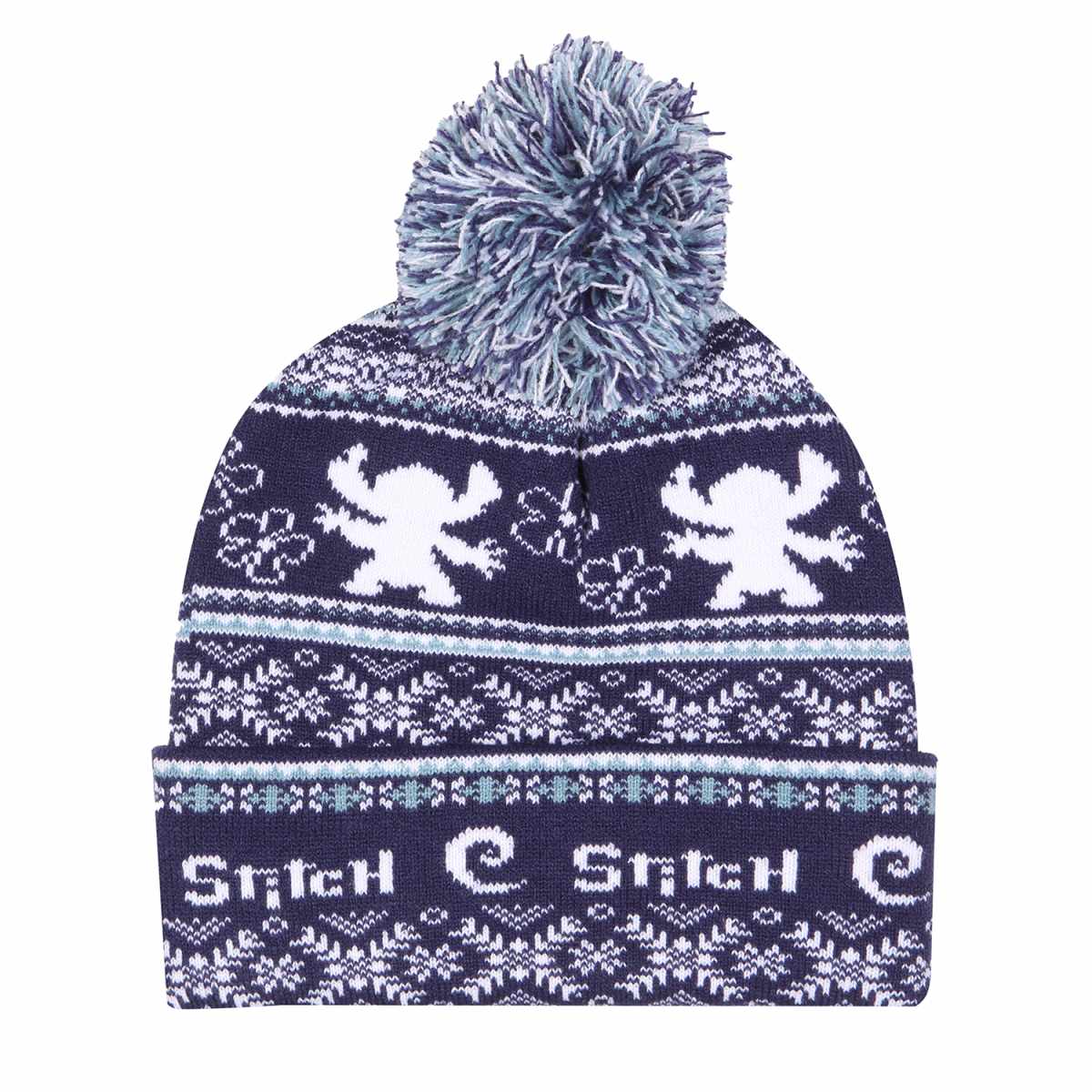 Disney Lilo And Stitch Bommelmütze Blau Unisex Stitch Fair Isle Einheitsgröße Beanie Pom