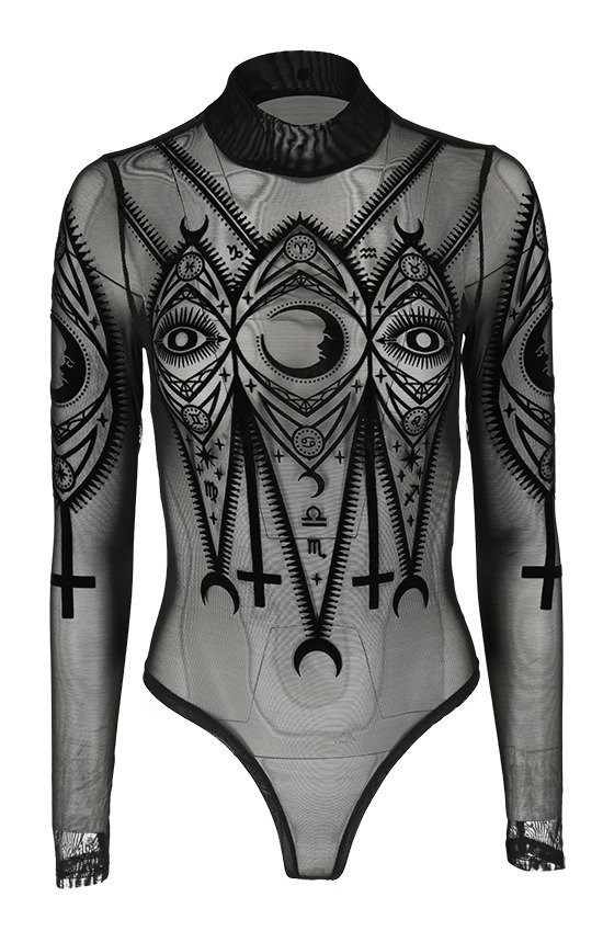 Restyle Damen Bodysuit M Schwarz Fortune Teller Mesh