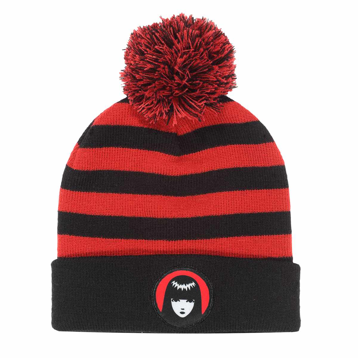 Emily The Strange Bommelmütze Schwarz/Rot Unisex Striped Pom Beanie Einheitsgröße