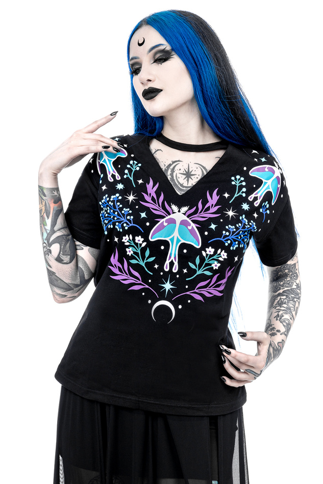 Restyle T-Shirt 3XL Schwarz Gotisch mit Choker Moonglow