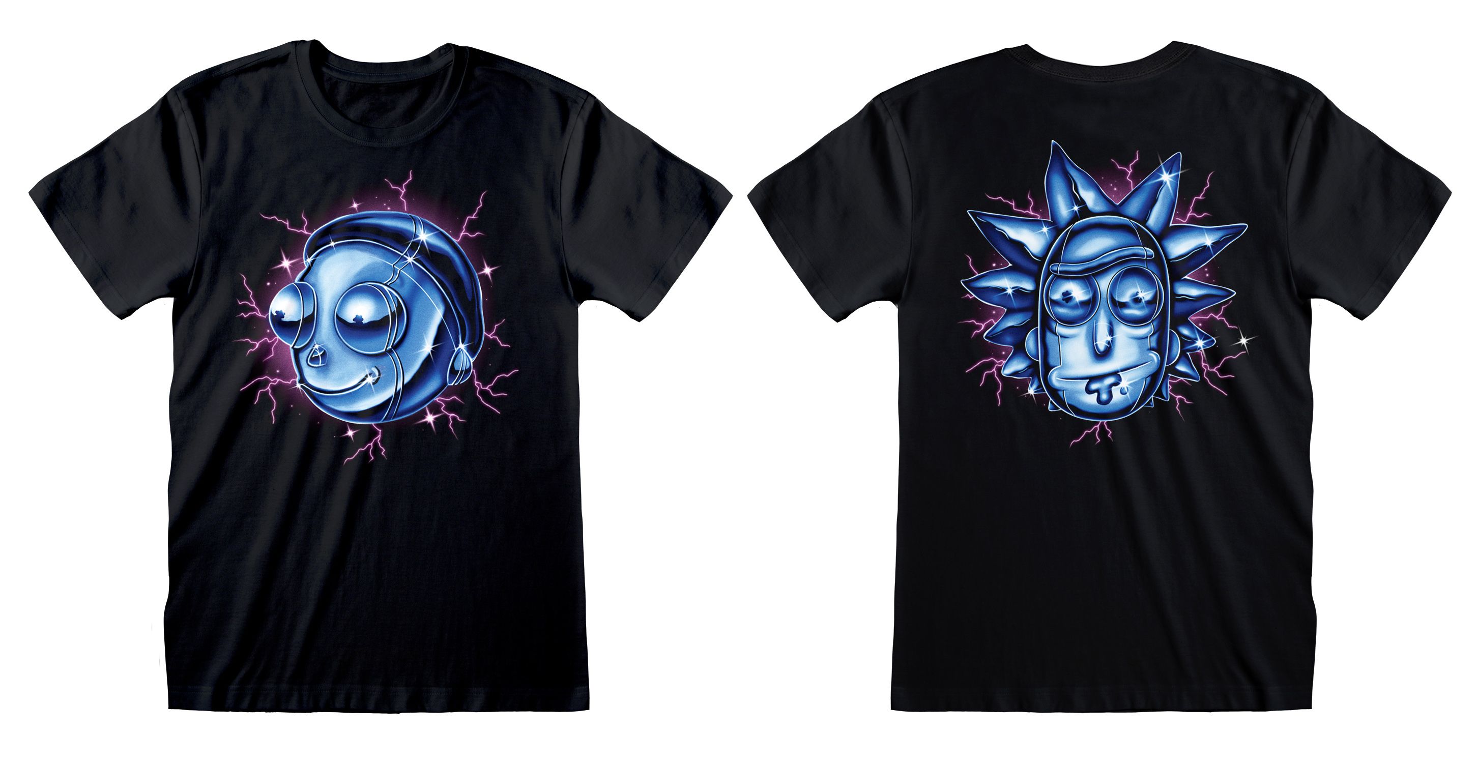 Rick And Morty T-Shirt L Schwarz Unisex Chrome Effect (Front & Back)