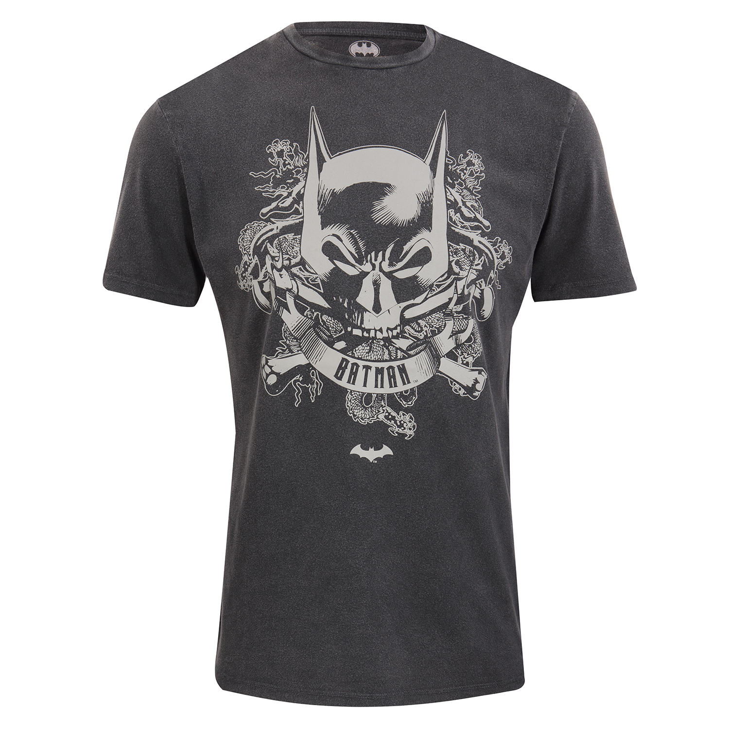 Batman T-Shirt XXL Schwarz Unisex Skull Crest Acid Wash