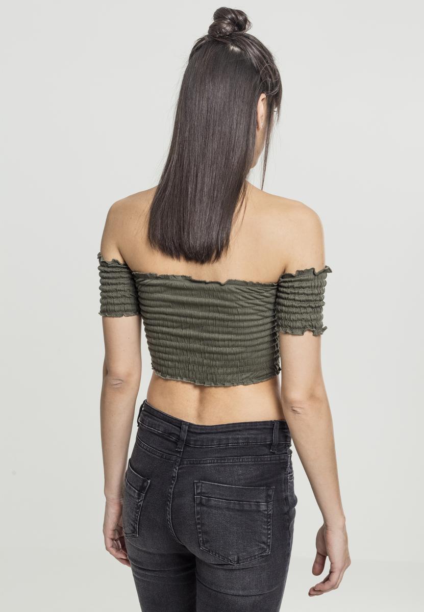 Ladies Cropped Cold Shoulder Smoke Top olive XL
