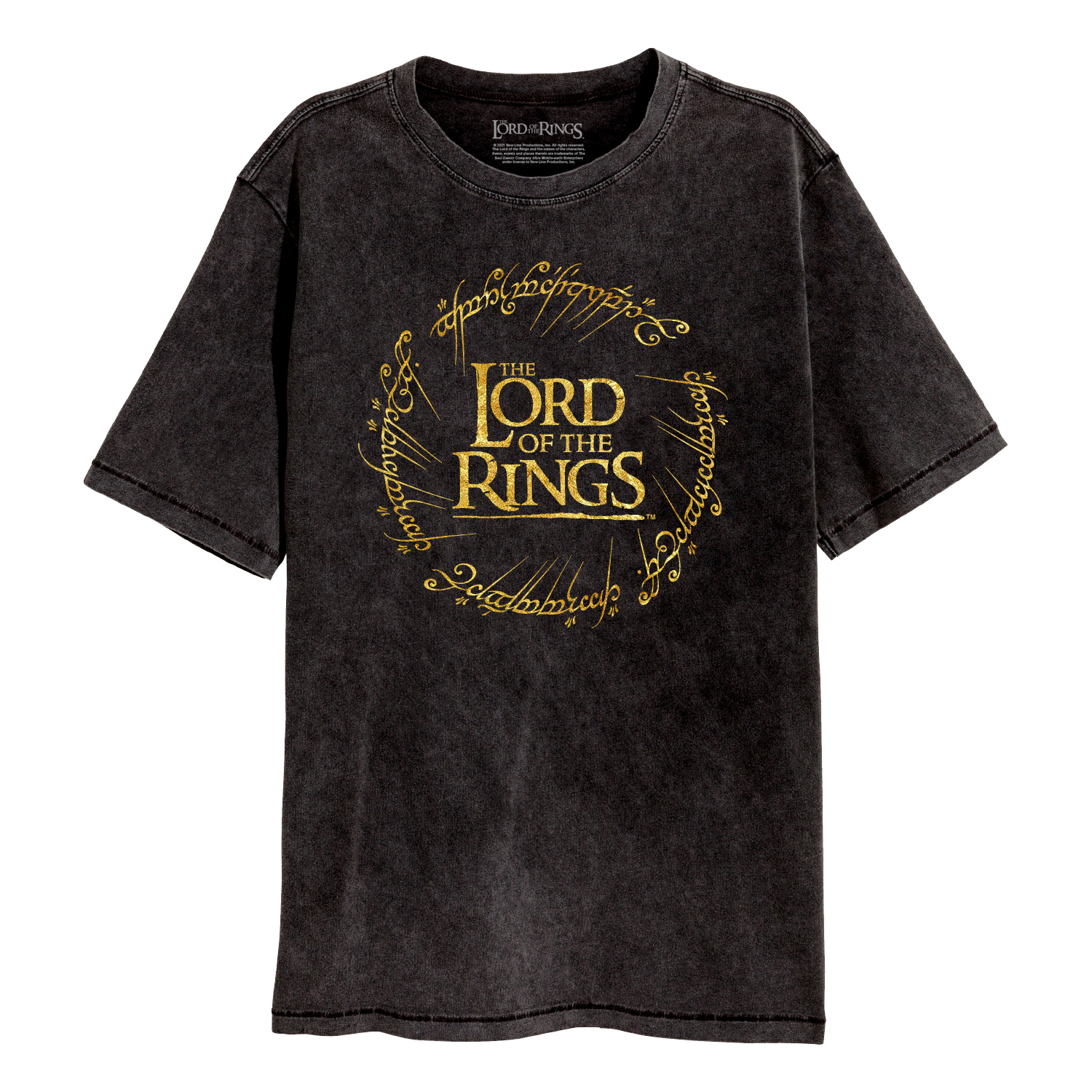Lord Of The Rings T-Shirt XXL Schwarz Unisex Gold Foil Logo Acid Wash
