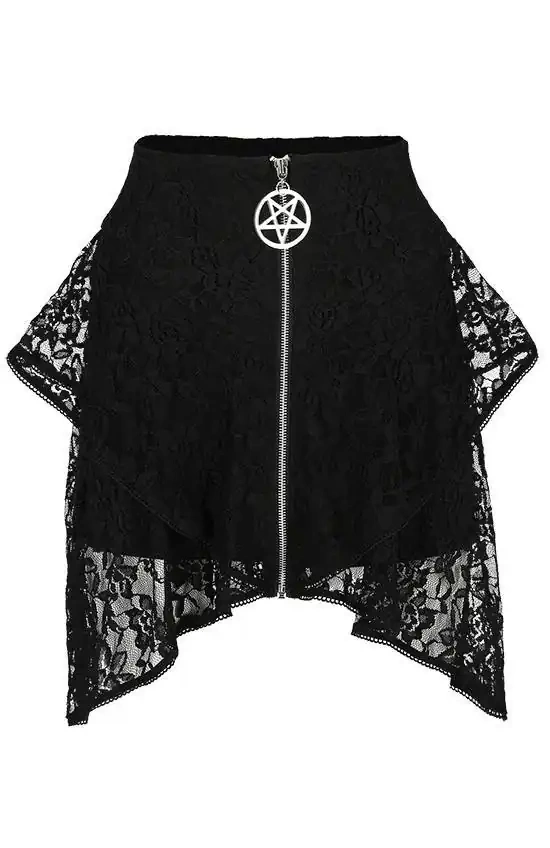 Restyle Minirock 3XL Schwarz Layered Lace Gothic Pentagram