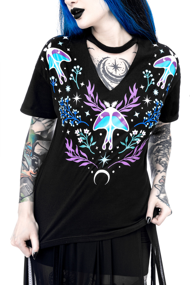 Restyle T-Shirt 3XL Schwarz Gotisch mit Choker Moonglow