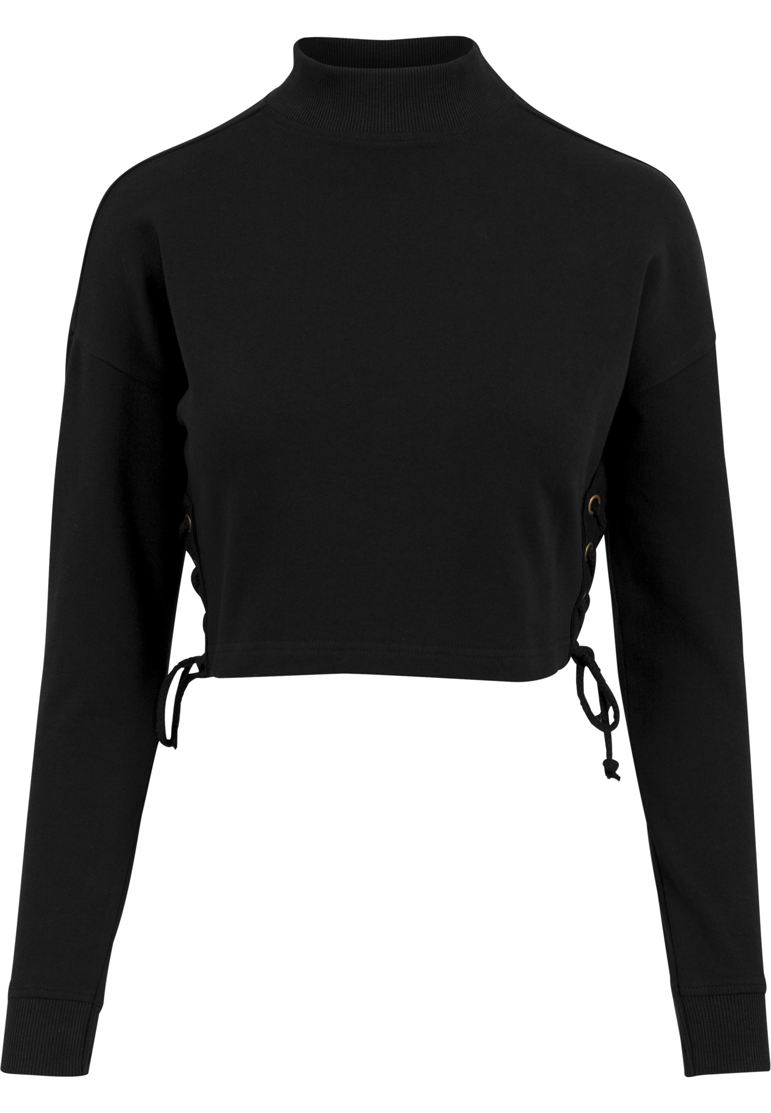 Lace Up Crewneck LS Crop Top XL Schwarz