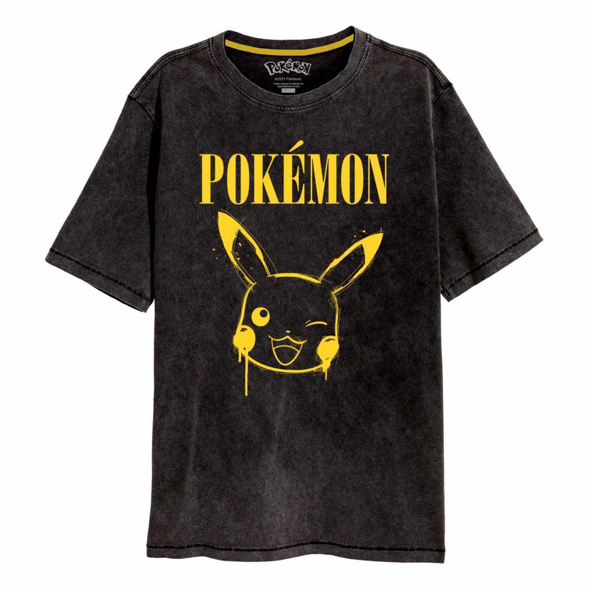 Pokemon T-Shirt L Graffiti Pikachu Acid Wash Schwarz