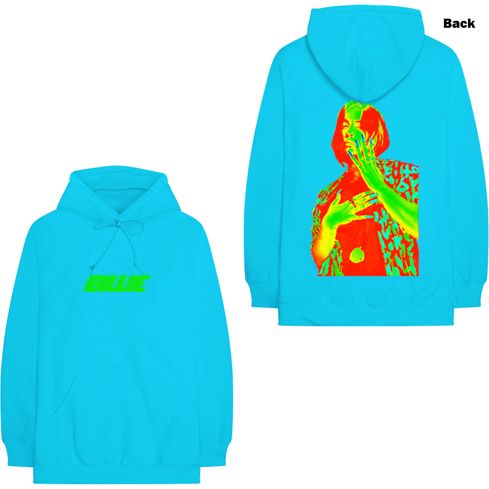 Billie Eilish Unisex Hoodie XXL Thermal Photos Neon Blau