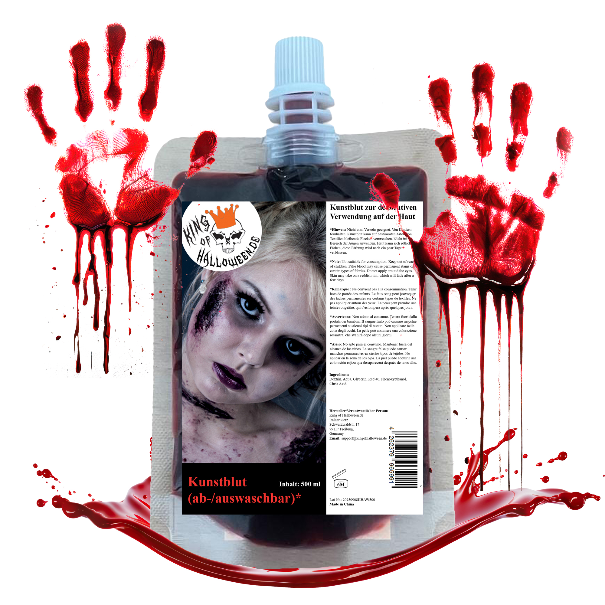 Kunstblut 500ml im Beutel abwaschbar Kunstblut 500ml im Beutel abwaschbar