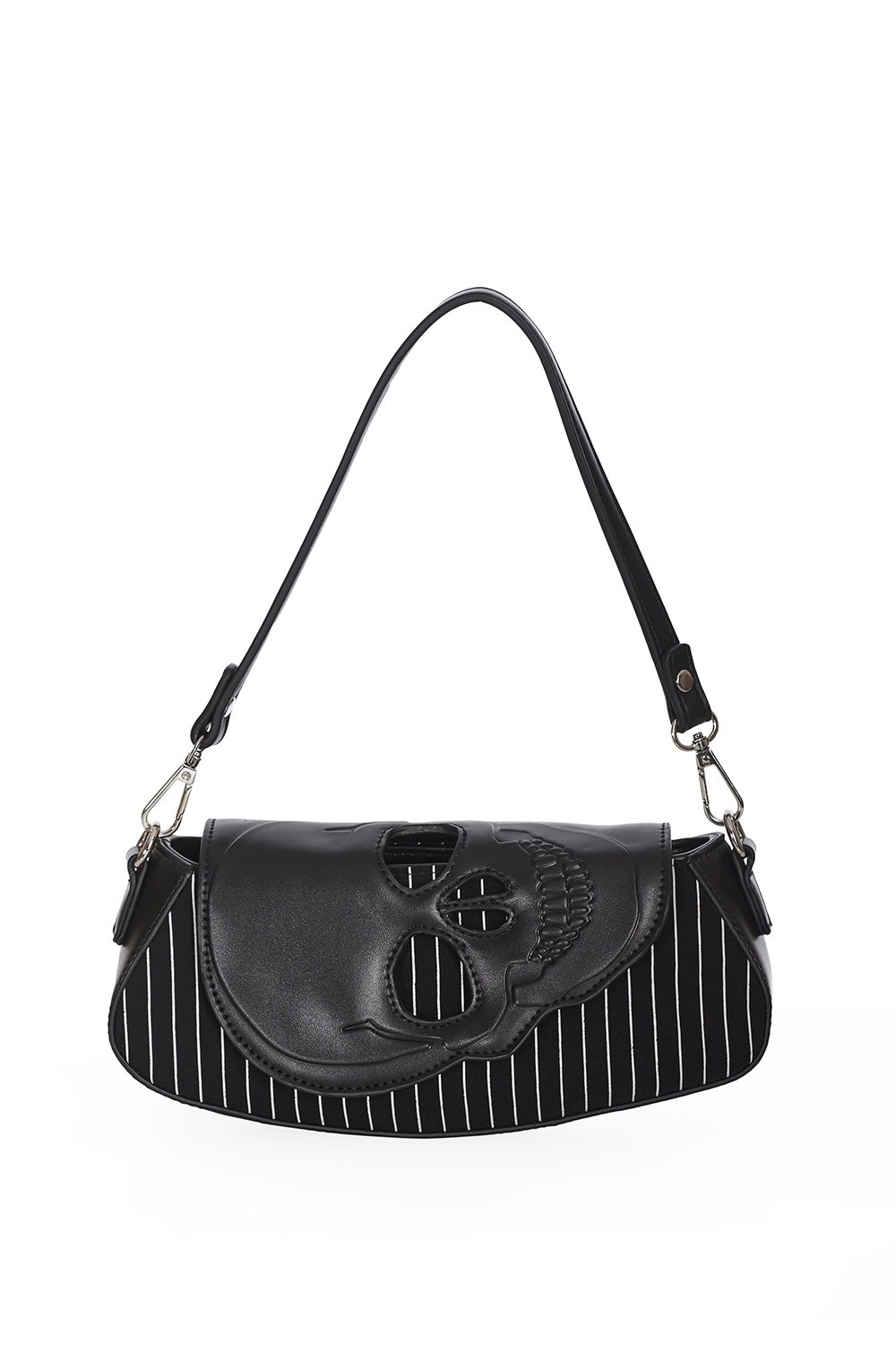 Banned Schultertasche Schwarz Black Core Pinstripe