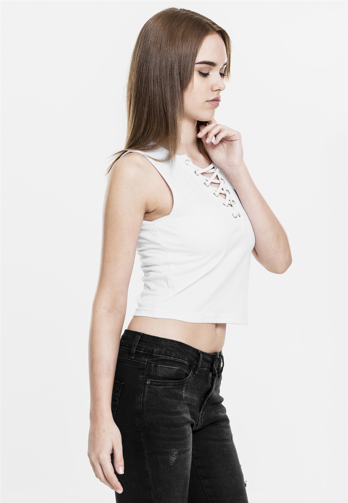 Lace Up Cropped Top XL Weiß