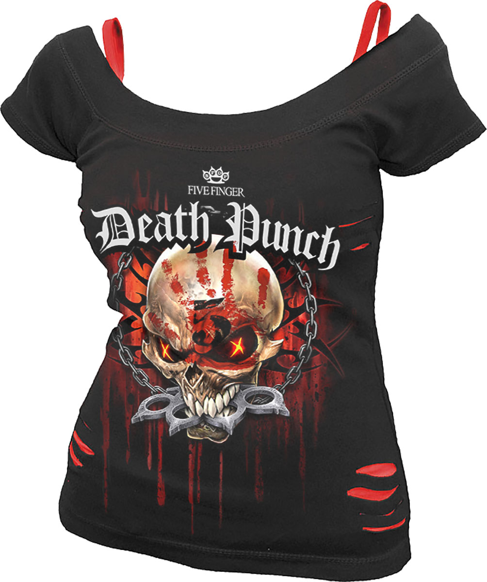 5FDP Frauenshirt 4XL Schwarz/Rot 2-in-1 Ripped Top Assassin