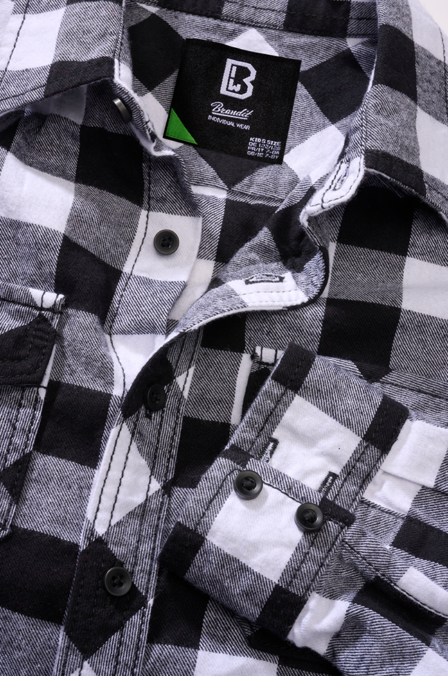 Brandit Kinderhemd 170/176 Weiß/Schwarz kariert Check Shirt Long Sleeve