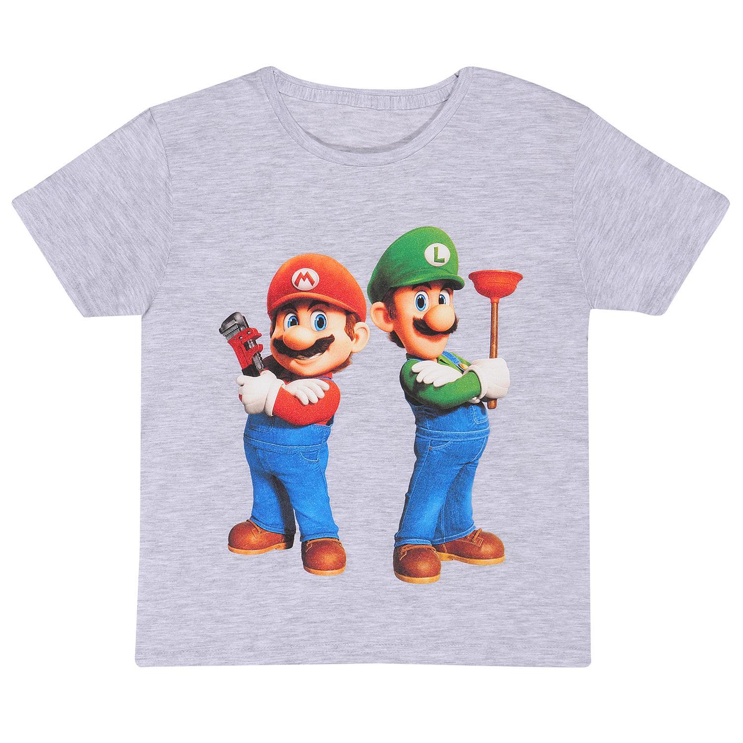 Super Mario Bros Kindershirt 12-13 Jahre Heidegrau Unisex Mario And Luigi