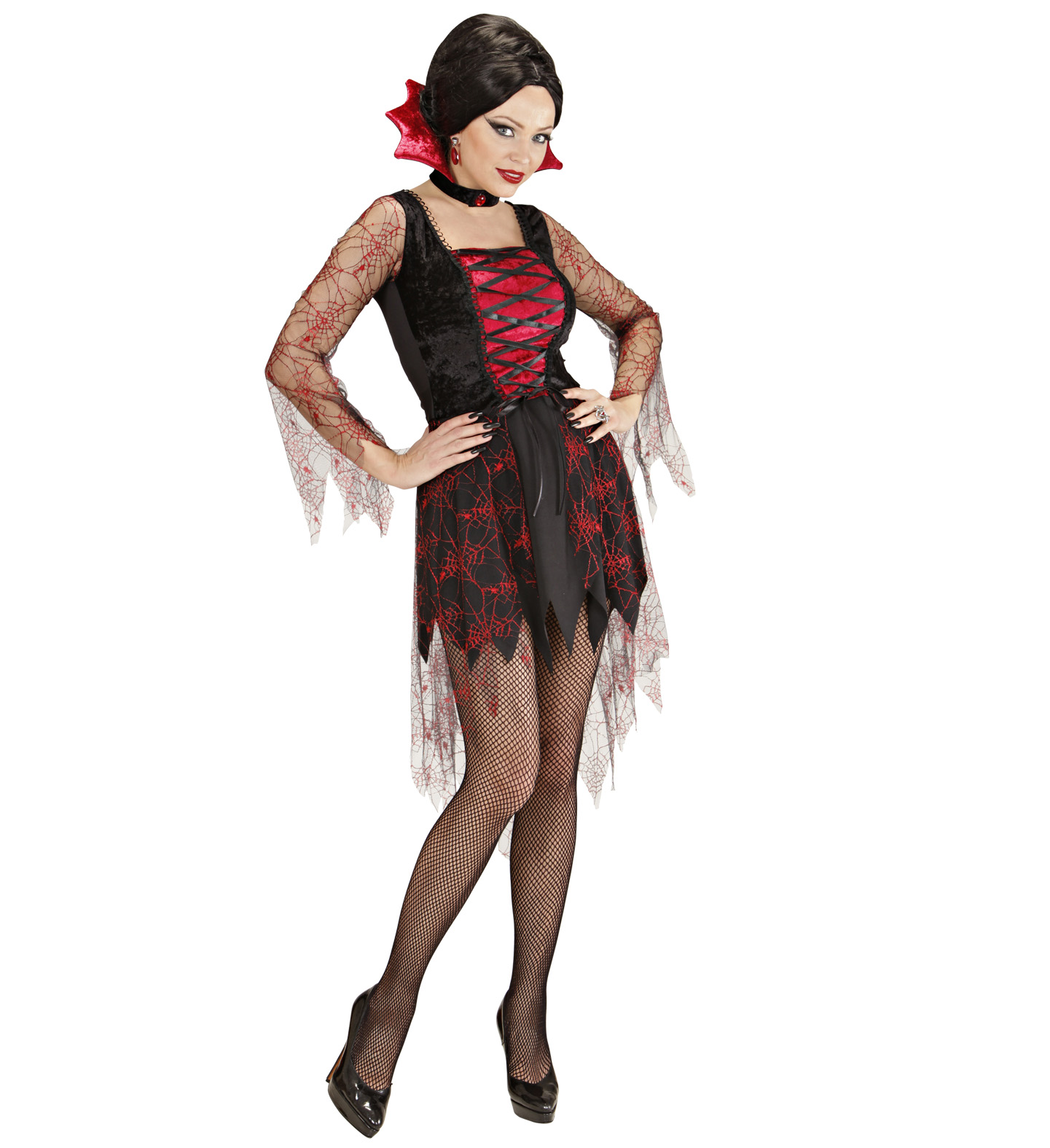 Kleid Spiderweb M Vampira rot/schwarz