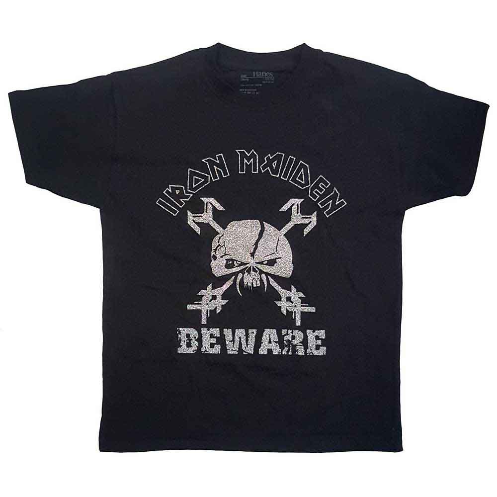 Iron Maiden Kindershirt Schwarz Unisex Beware Iron Maiden Kindershirt 12-13 Jahre Schwarz Unisex Beware