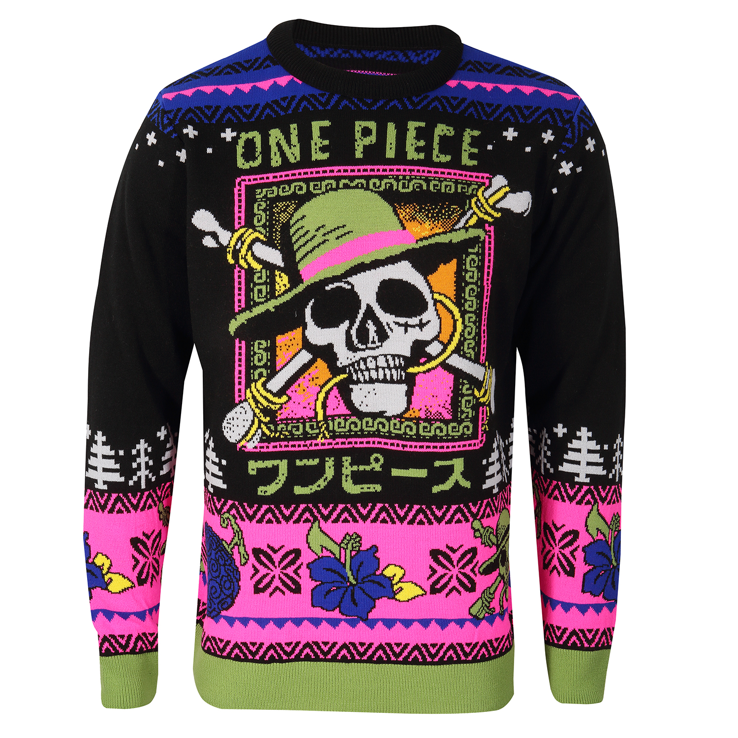 One Piece Strickpullover XL Schwarz Unisex Skull