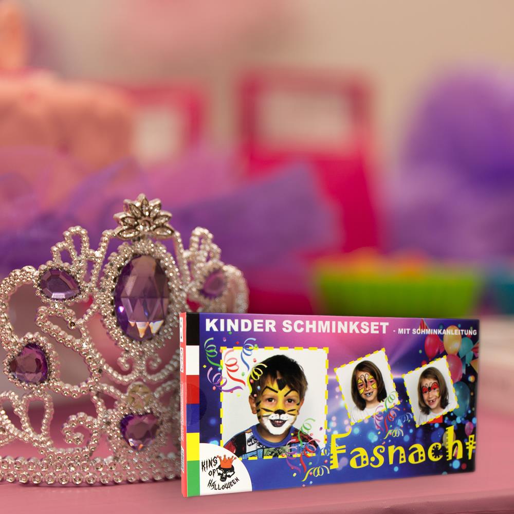 Kinderschminkset mit 6 Farben, 2 Pinsel und Schminkanleitungen für Halloween und Karneval