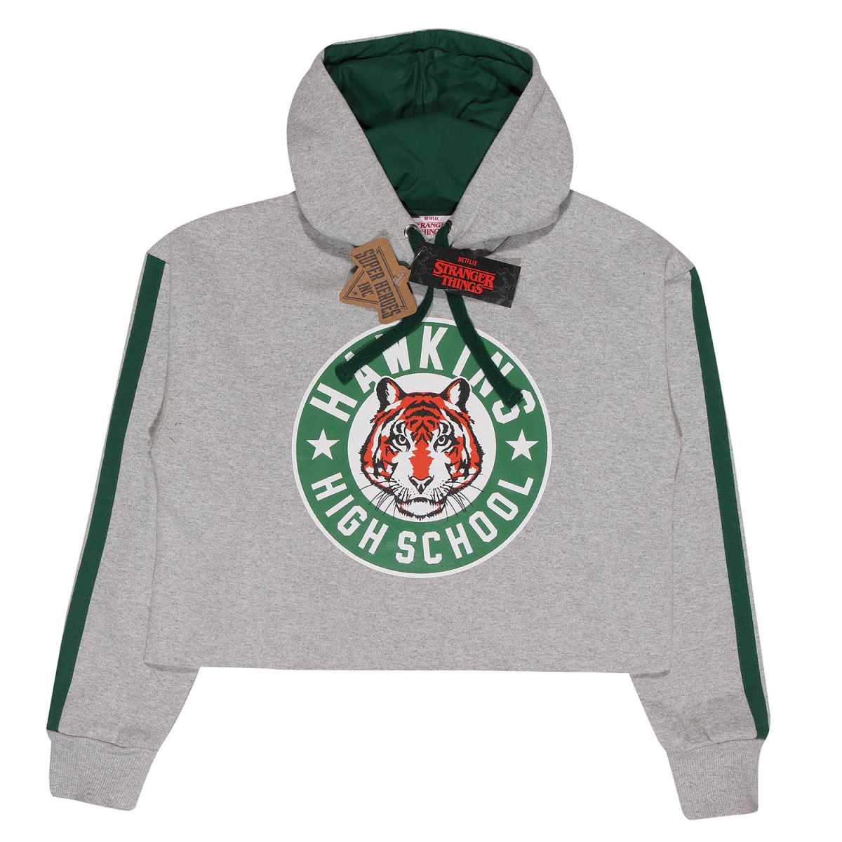 Stranger Things Crooped Hoodie XXL Hawkins Badge Grau