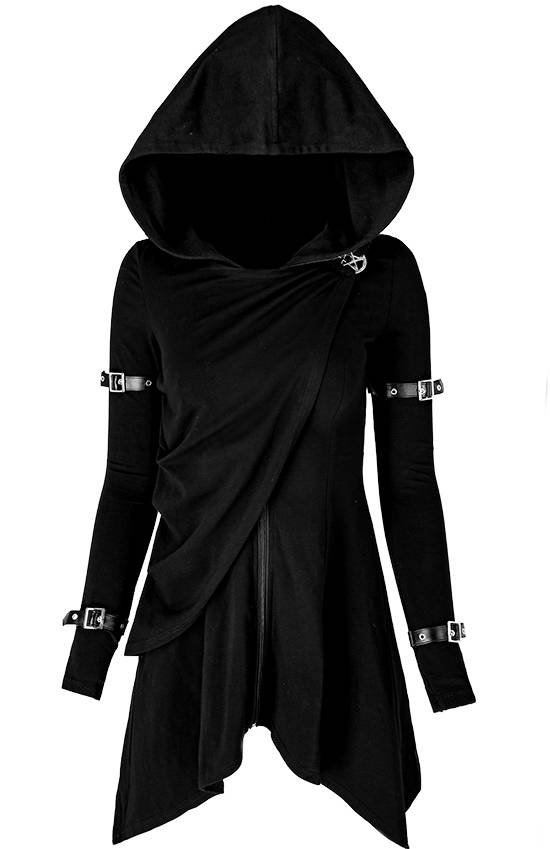 Restyle Kapuzenjacke XL Long asymmetric Black Hecate Draped