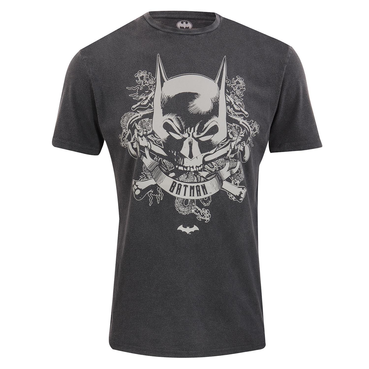 Batman T-Shirt S Schwarz Unisex Skull Crest Acid Wash