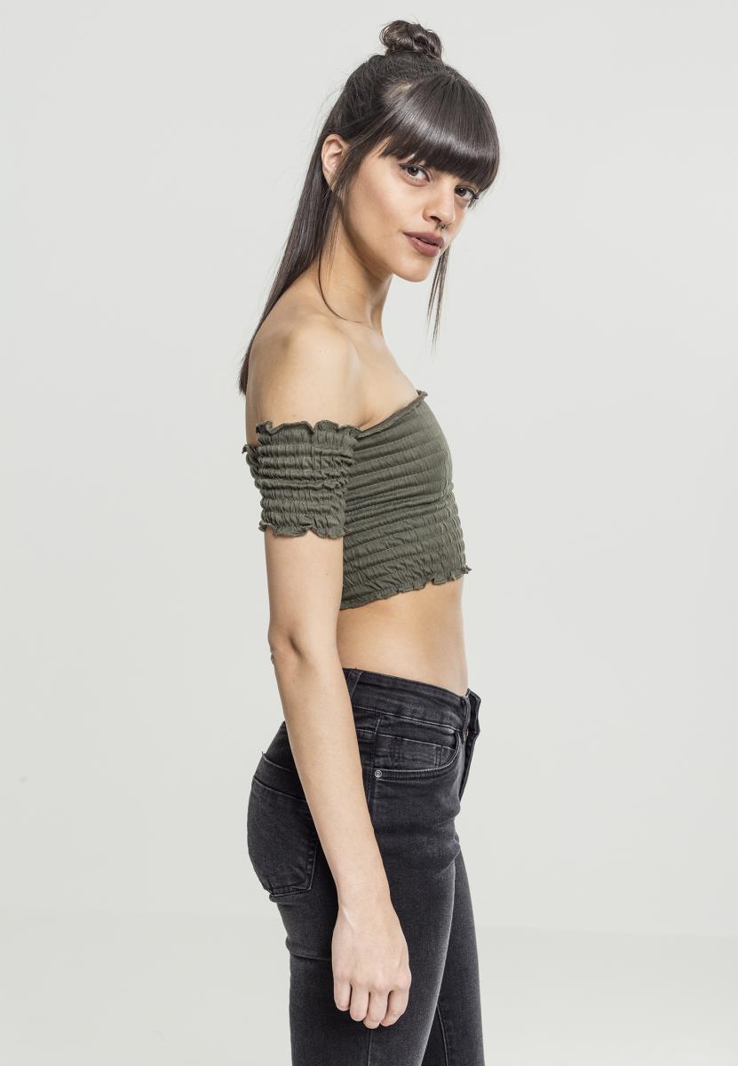 Ladies Cropped Cold Shoulder Smoke Top olive XL