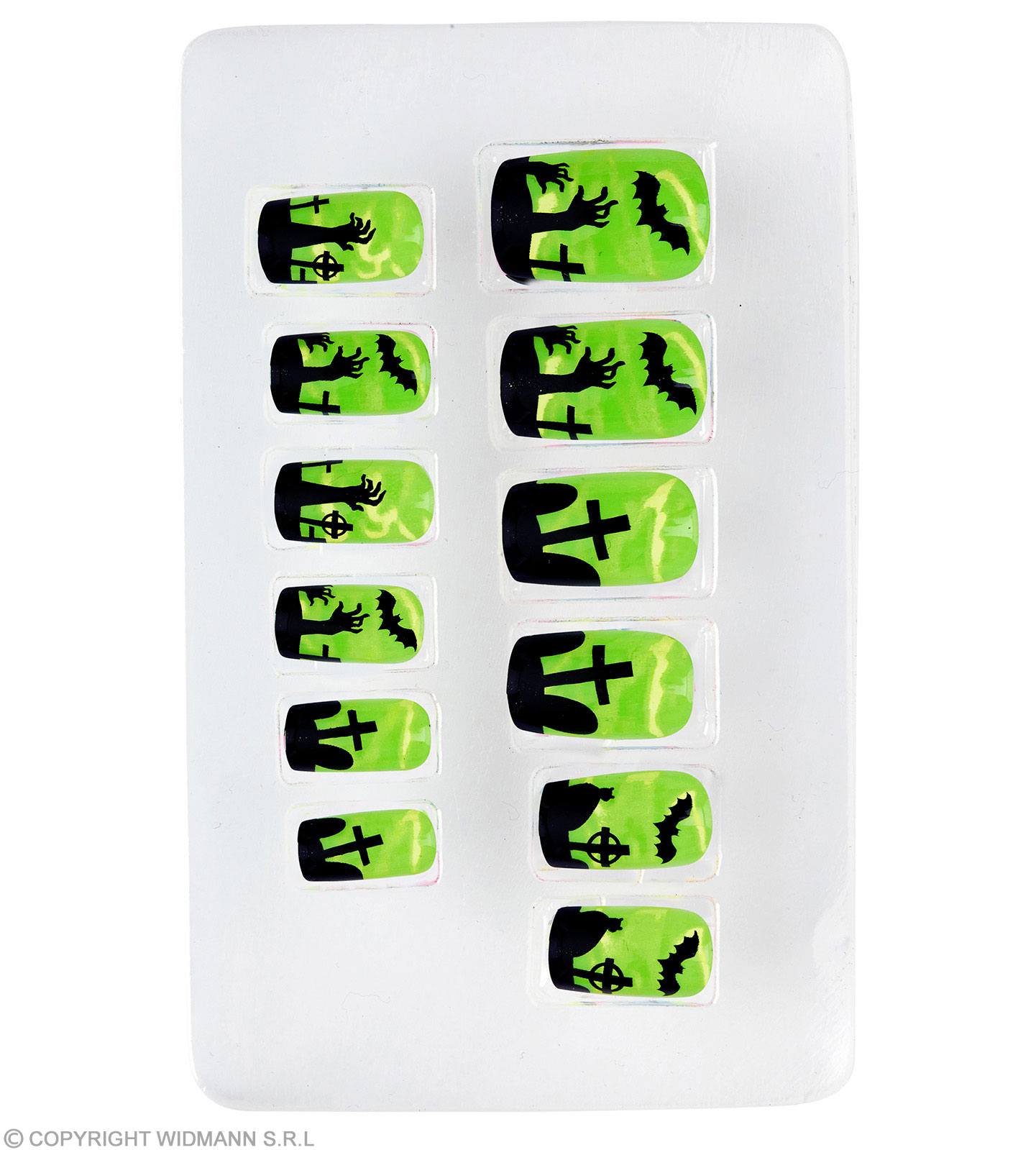 Set von 12 selbstklebenden spooky Fingernägeln – Neon