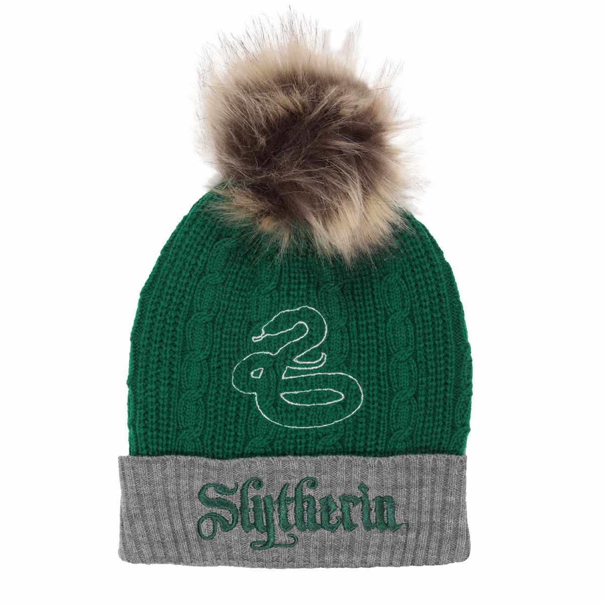 Harry Potter Bommelmütze Grün Unisex Slytherin House Fur Beanie Pom Einheitsgröße