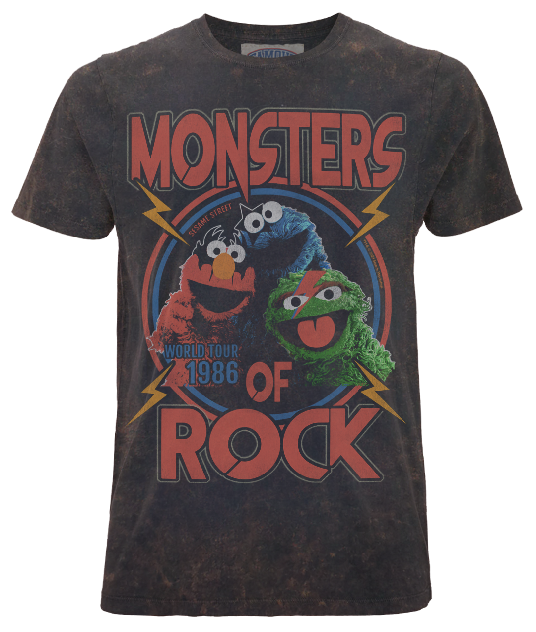 Sesame Street T-Shirt L Schwarz Unisex Monsters Of Rock Washed