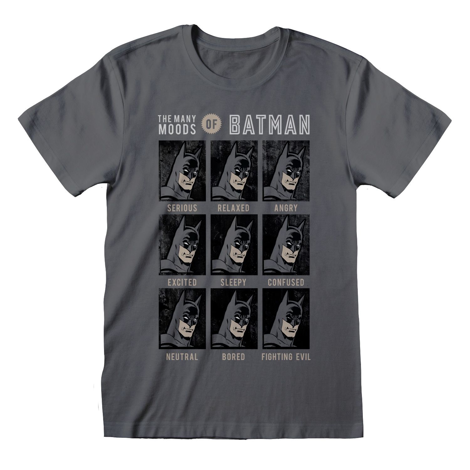 DC Batman T-Shirt S Charcoal Unisex Many Moods Of Batman