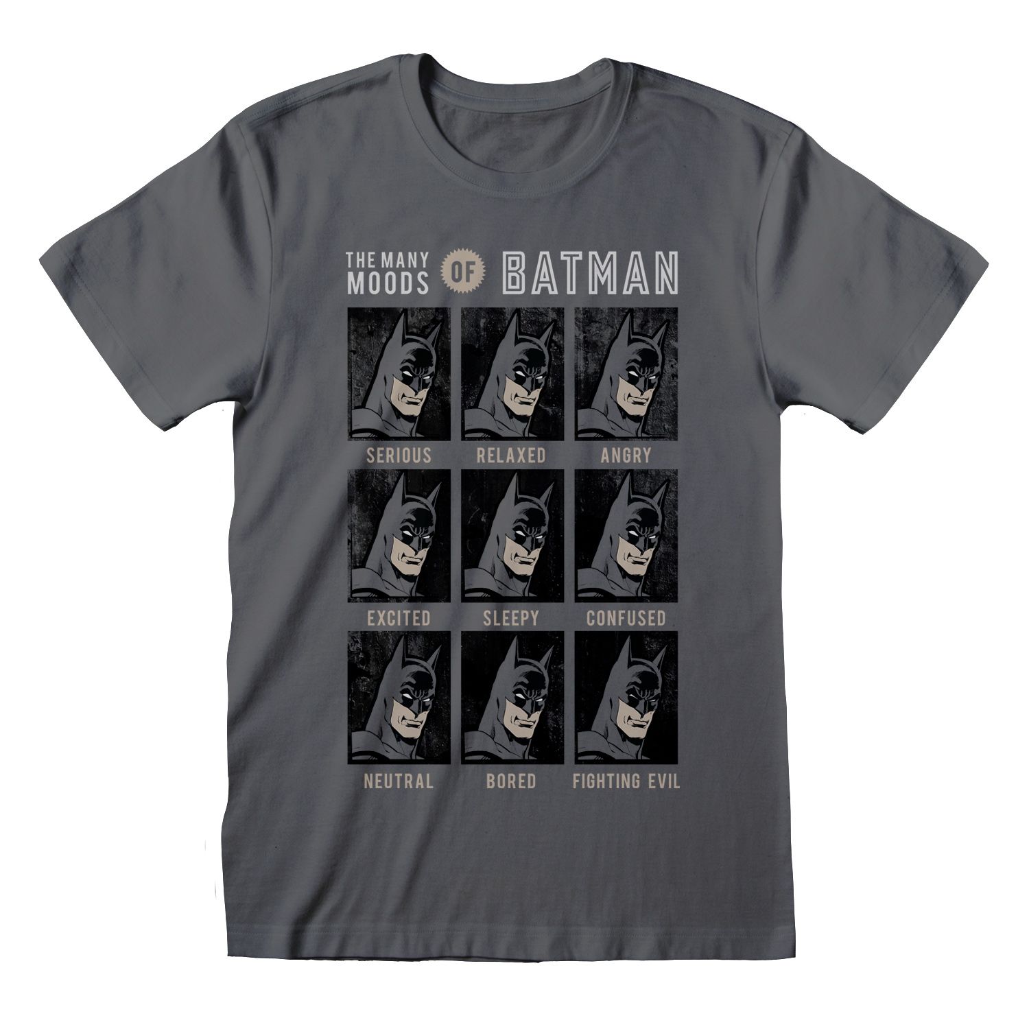 DC Batman T-Shirt XXL Charcoal Unisex Many Moods Of Batman