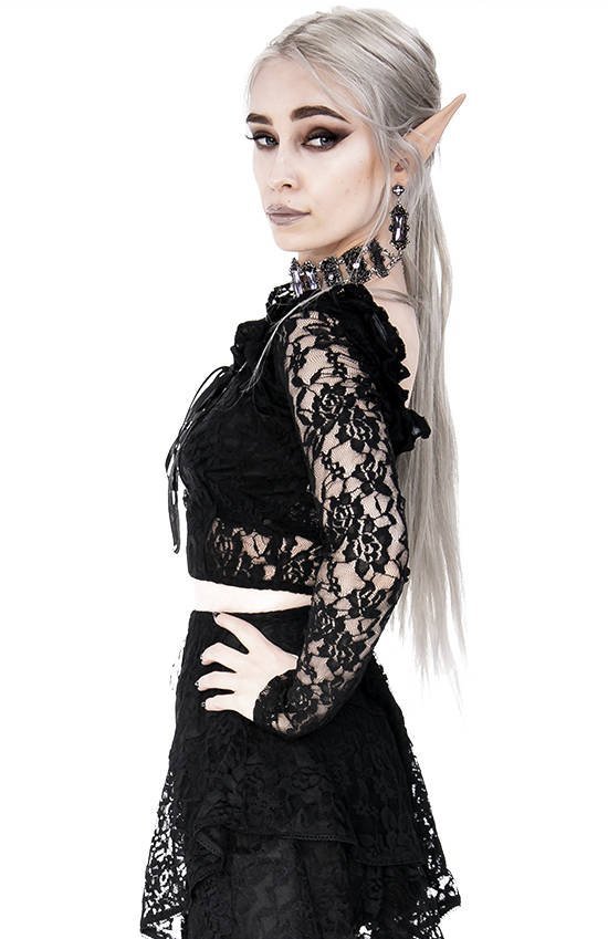 Gothic Cropped Lace Top 3XL with sweetheart neckline Schwarz