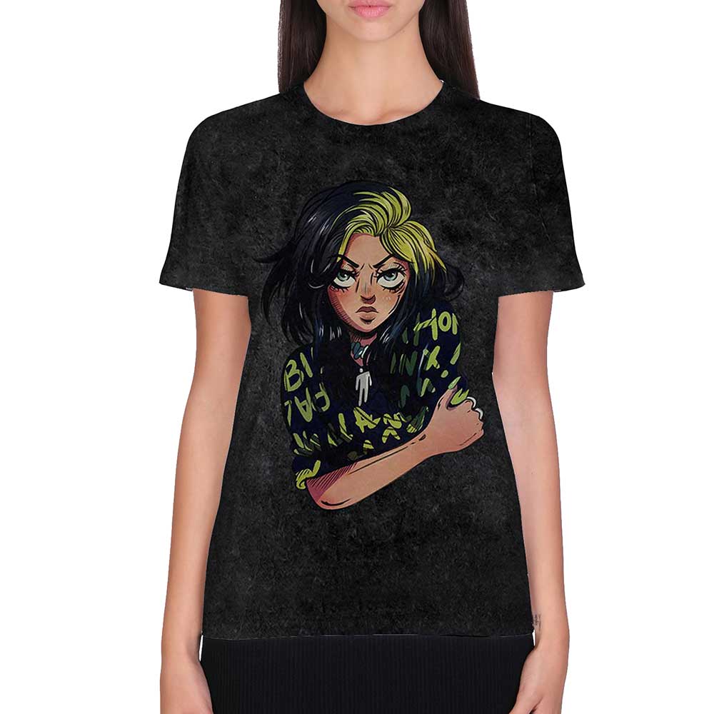 Billie Eilish Frauenshirt XXL Anime Billie Dip-Dye Schwarz
