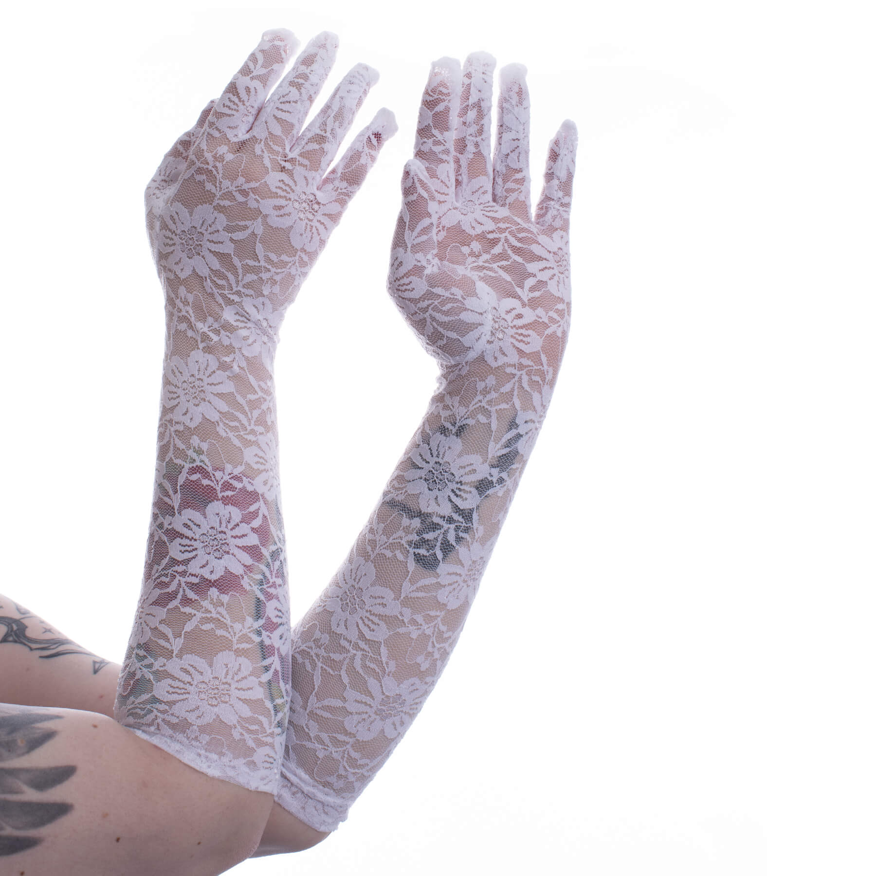 Poizen Industries Langhandschuhe Weiß Long Lace Gloves Poizen Industries Langhandschuhe Weiß Long Lace Gloves