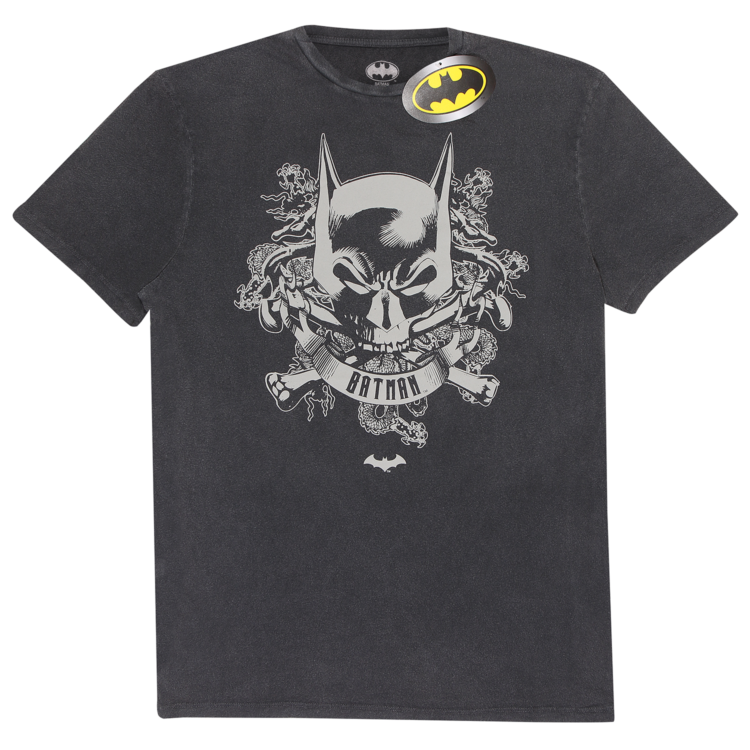 Batman T-Shirt XXL Schwarz Unisex Skull Crest Acid Wash