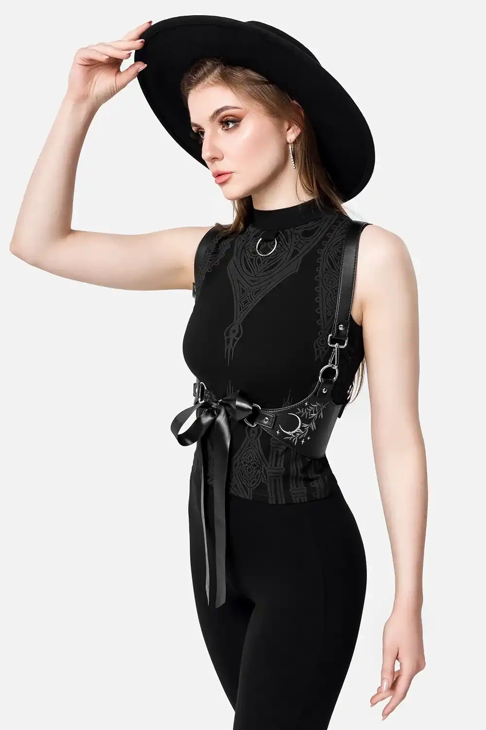 Restyle Frauentop 4XL Schwarz Sinful Spires O-Ring