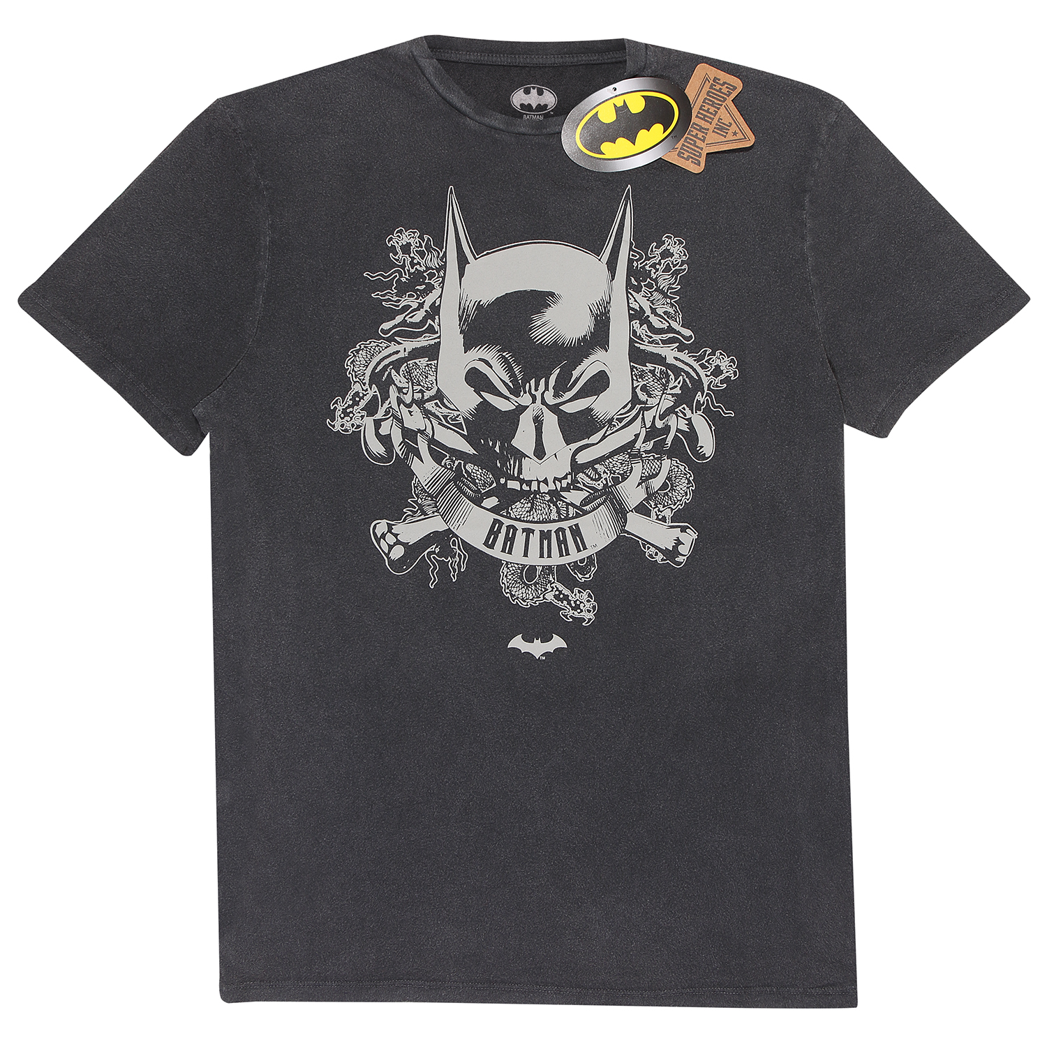 Batman T-Shirt XXL Schwarz Unisex Skull Crest Acid Wash