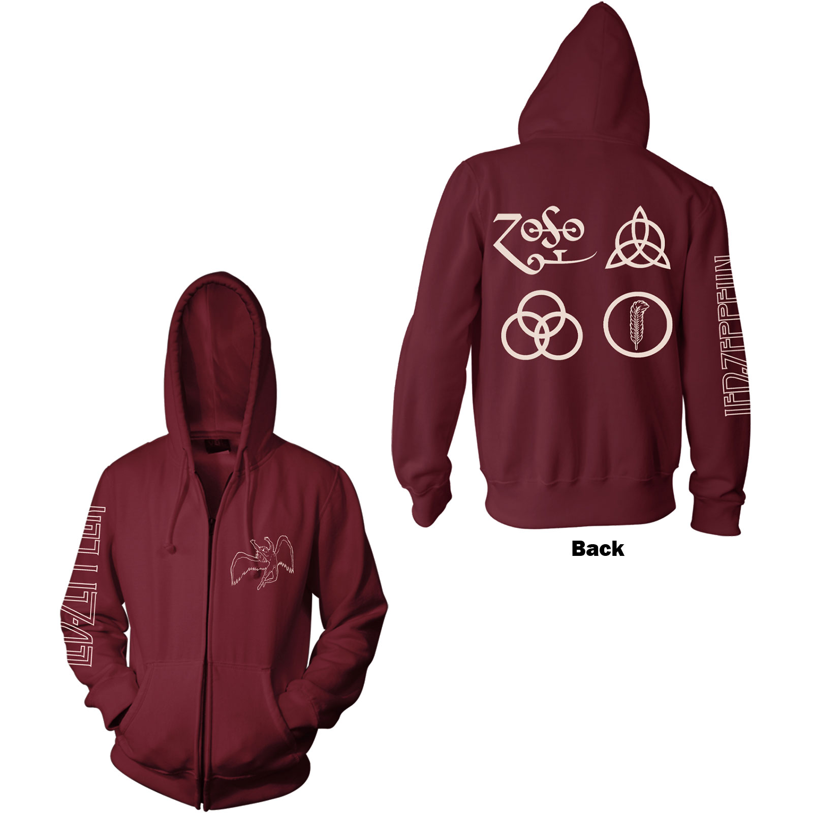 Led Zeppelin Unisex Zipped Hoodie XXL Simbols Rot