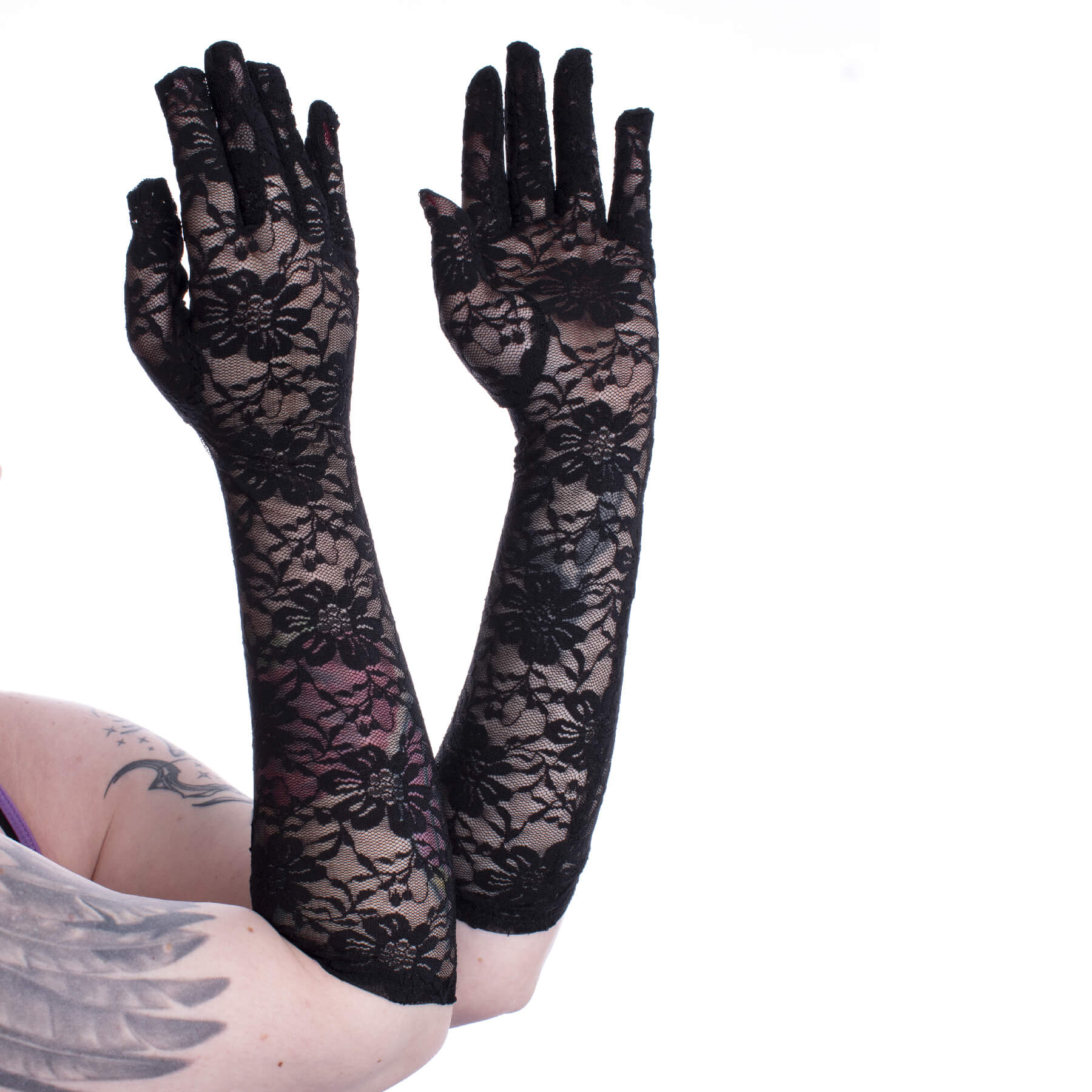 Poizen Industries Langhandschuhe Schwarz Long Lace Corset Gloves