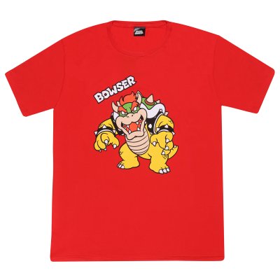 Super Mario T-Shirt  Rot Kinder Unisex Bowser Text