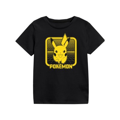 Pokemon T-Shirt  Schwarz Kinder Unisex Pikachu Retro Arcade