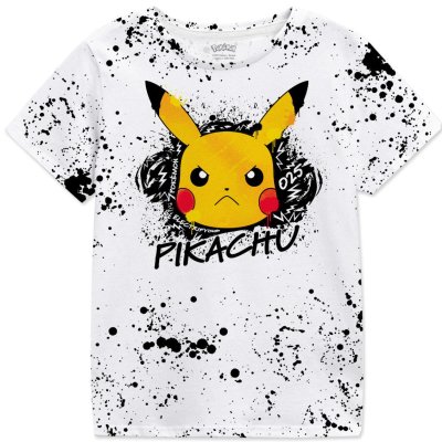 Pokemon T-Shirt  Weiß Kinder Unisex Pikachu Splat...
