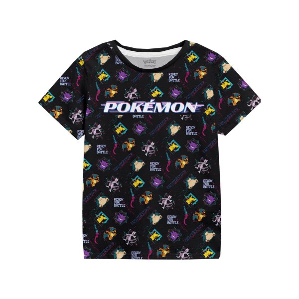 Pokemon T-Shirt  Schwarz Kinder UnisexDistortion Kids Sublimation Tee