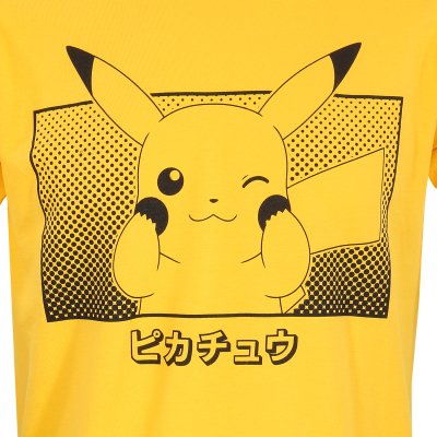 Pokemon T-Shirt Gelb Unisex Pikachu Katakana