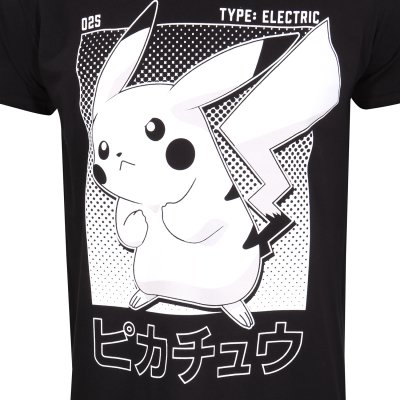 Pokemon T-Shirt Schwarz Unisex Halftone Pikachu