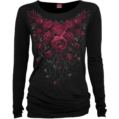 Spiral Frauenshirt Langarm Schwarz Blood Rose Fitted T-Shirt